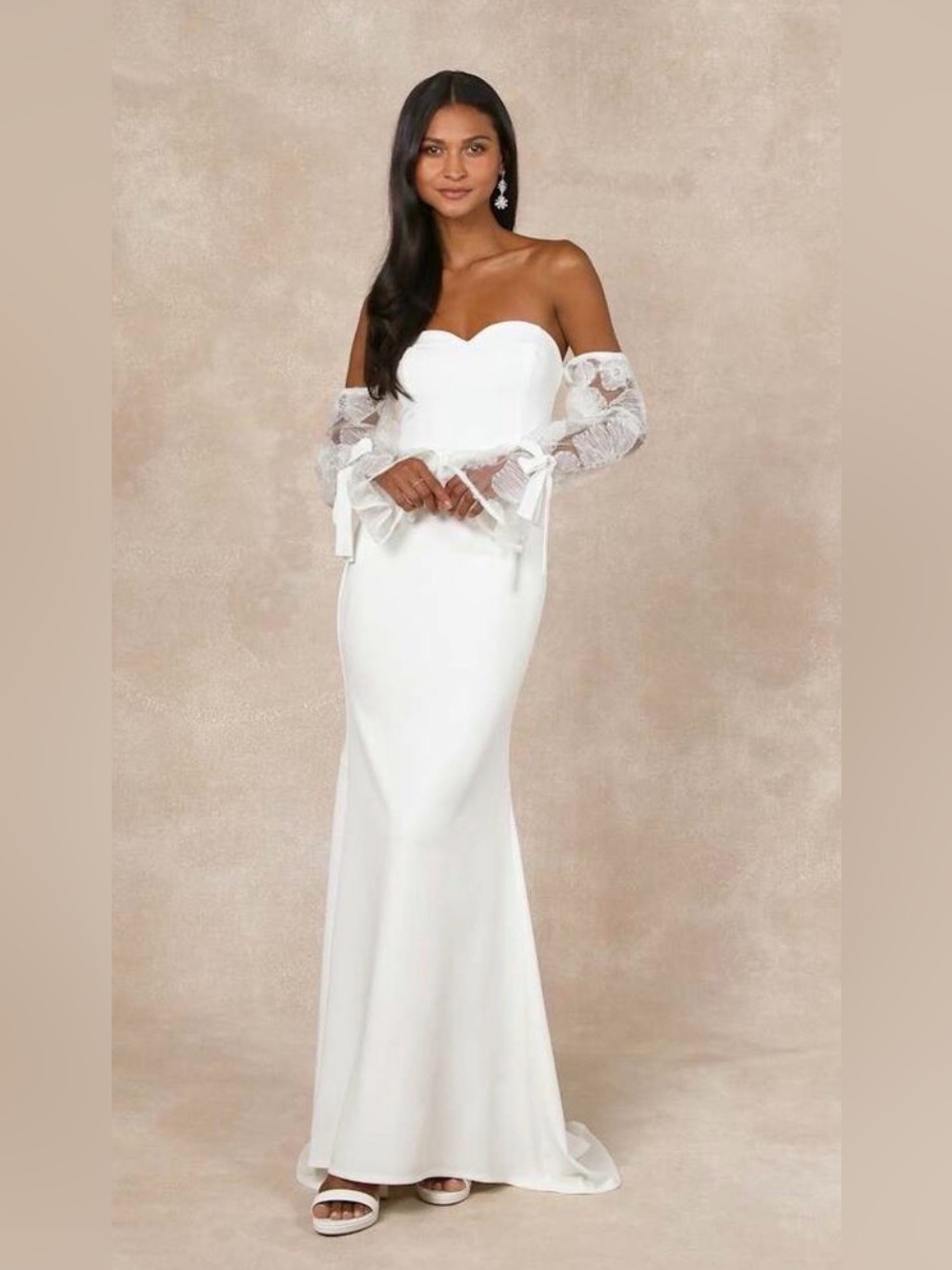NWT Lulus Everlasting Desire White Mesh Pearl Off-the-Shoulder Maxi Dress - XL